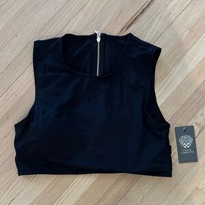 Vince Camuto Black Swim Crop Top with Zipper Detail and cage-like cut out - Larg